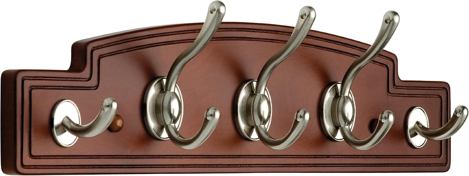 Liberty Hardware 111440 18-Inch Hook Rail/Key Rail Combo, Merlot and Satin Nickel
