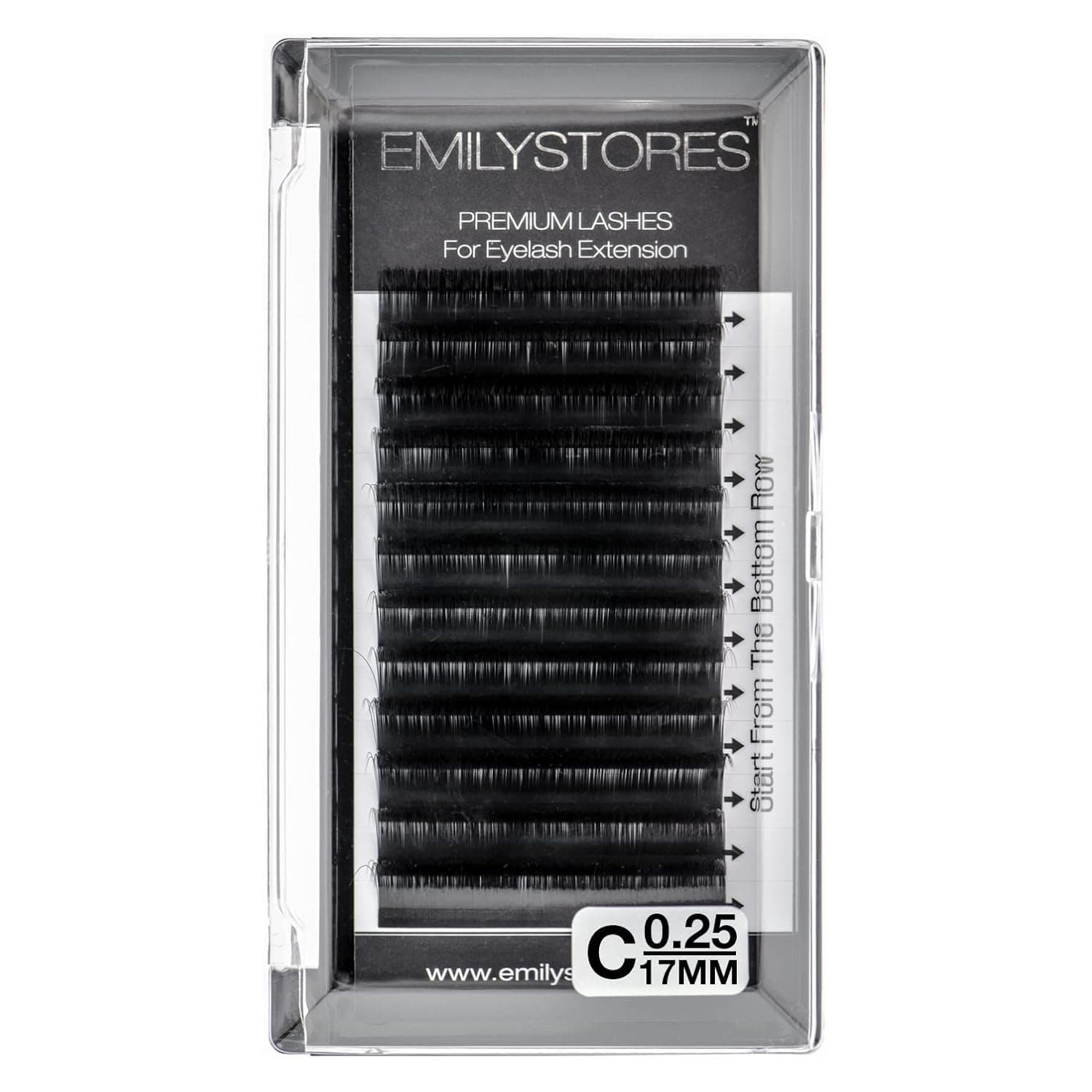 EMILYSTORES Eyelash Extensions 0.25mm Thickness C Curl Length 17mm Silk Mink Fake Eye Lashes In One Tray