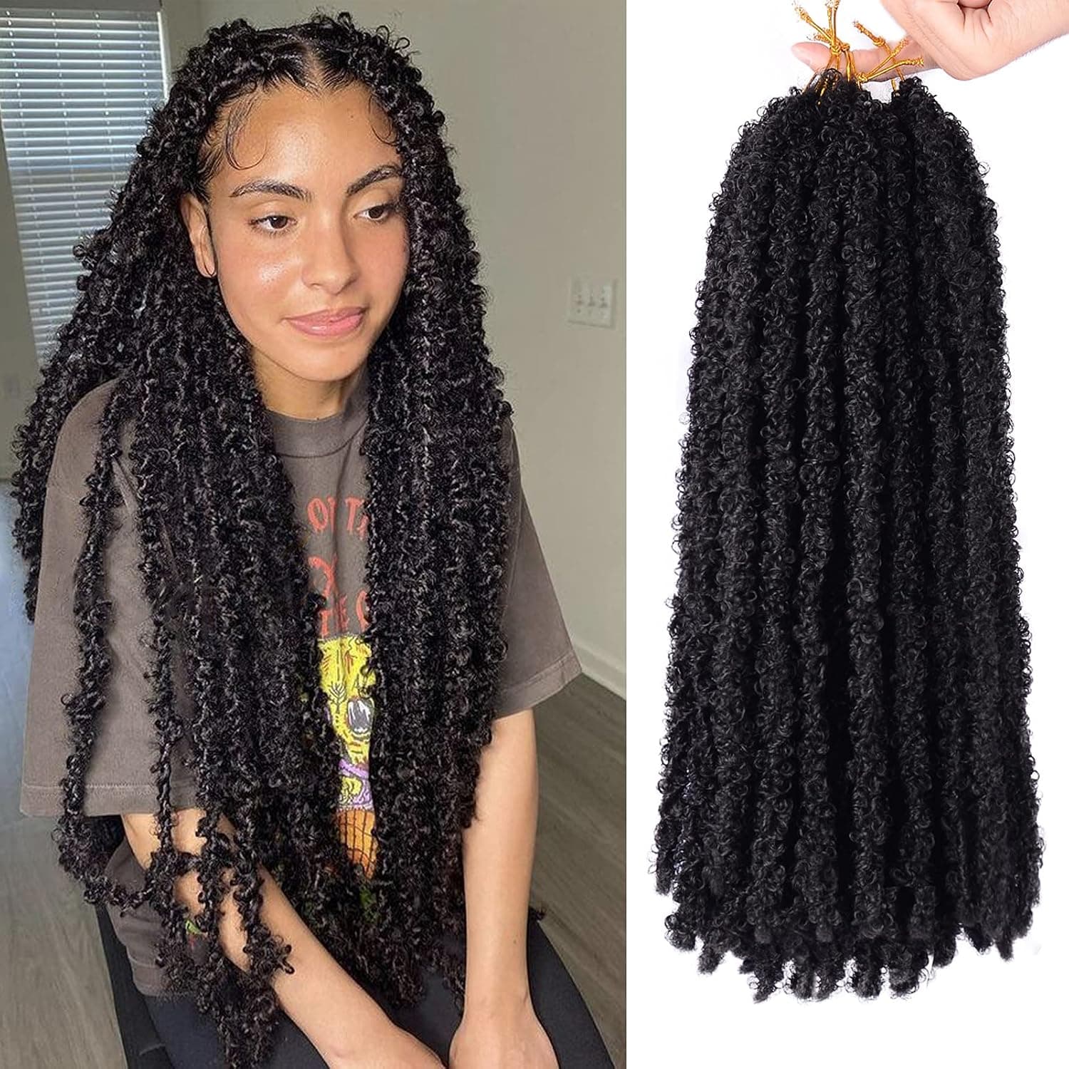 6 Packs Butterfly Locs Crochet Hair 16 Inch Natural Black Pre-looped Short Bob Crochet Jumbo Braids Yisdhie Synthetic Distressed Hair Extensions for Black Women (16 Inch, 1B#)