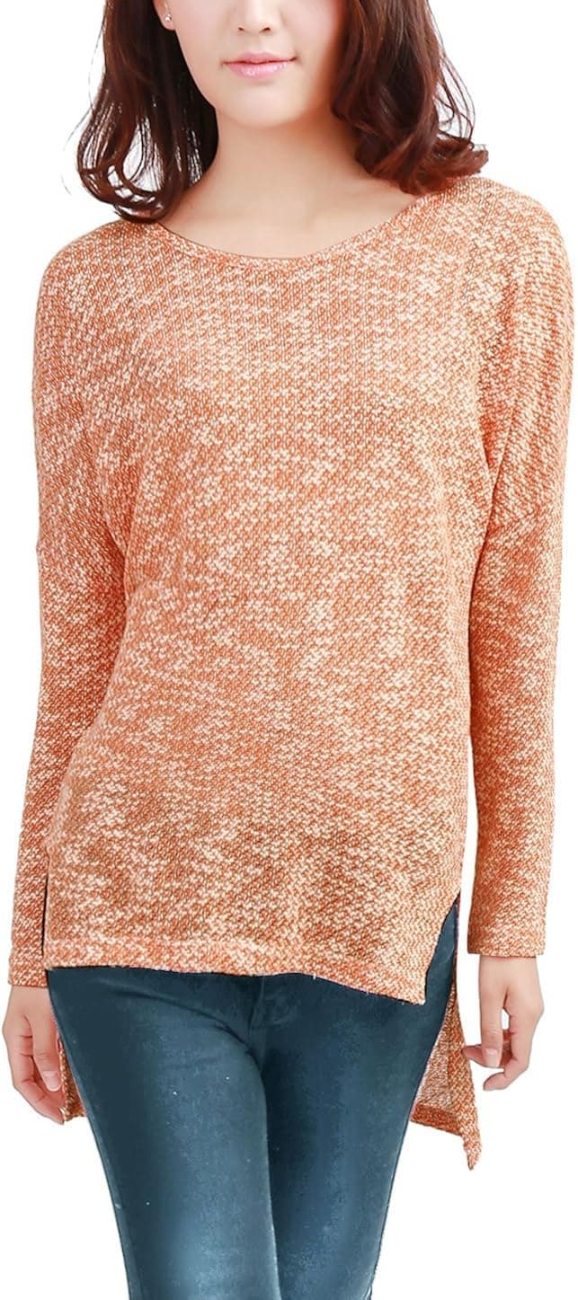 Allegra K Women's V Neck Side Split Tee Batwing Tunic Tops Loose L Orange