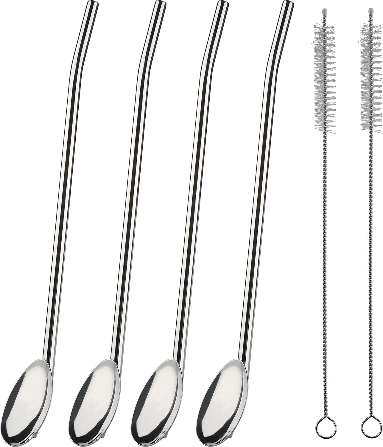 Ice Tea Spoons Long Stainless Steel Spoon Straw Bar Spoons Handle with Straw for Mixing Stirring Drinking (S-6)