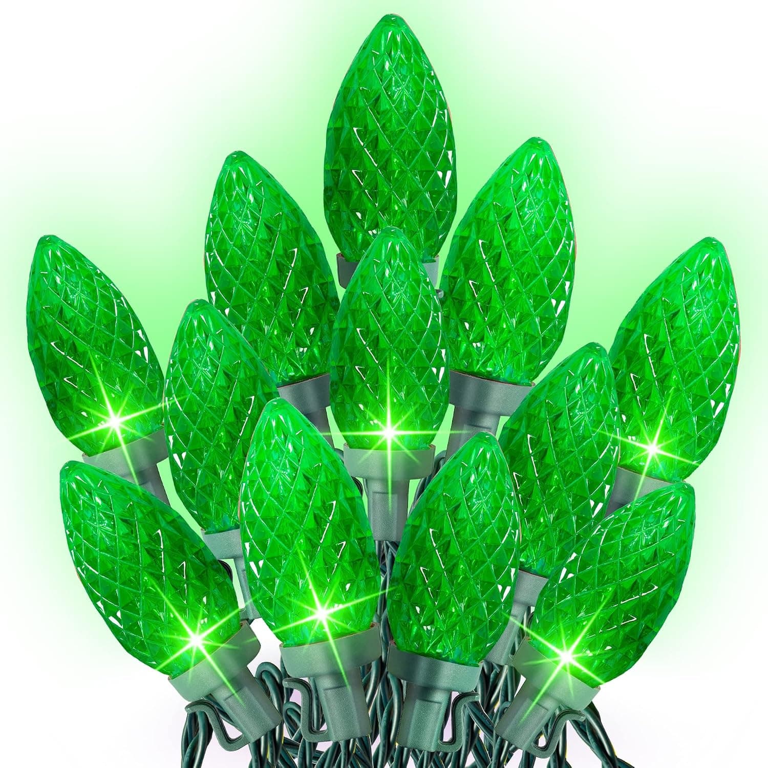 Dazzle Bright 24.5 FT St. Patrick's Day C9 String Lights, 50 LED 120V Extendable Green Wire Fairy Lights Outdoor with UL Certified for Patio Xmas Tree Wedding Yard Home Party House Decorations (Green)
