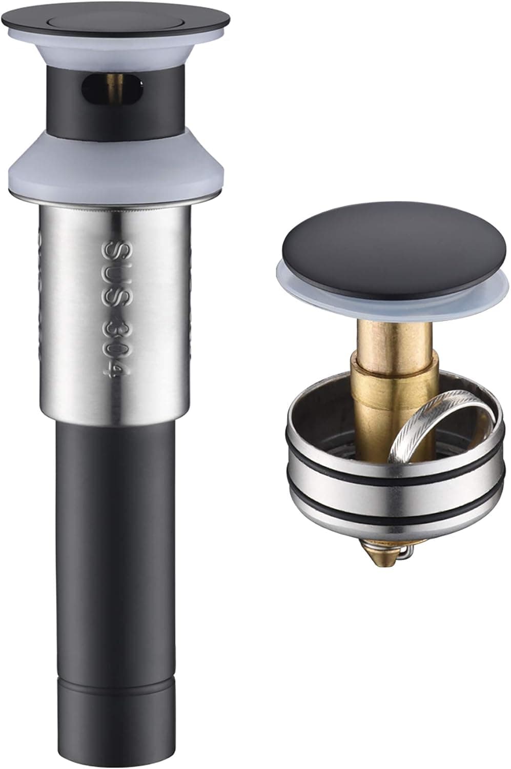 Rainovo Sink Drain Stopper Bathroom 1.75 In, Pop-Up Drain Stainless Steel With Overflow Anti-Clogging for Vessel Sink Lavatory Vanity Sink Drain with Strainer Basket, Matte Black