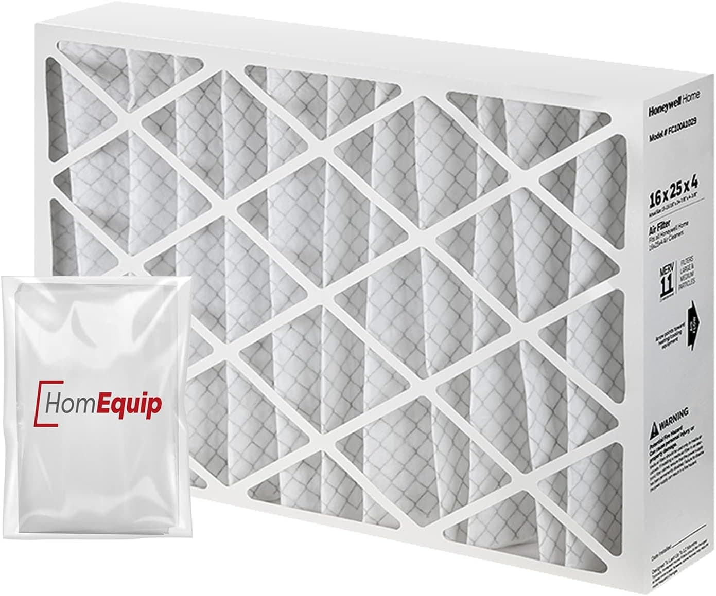 Honeywell 16x25x4 Furnace Filters, FC100A1029 Filter Replacement, Merv 11 Filter Media with Homequip Disposal Bag