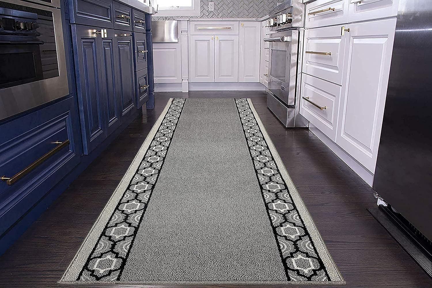 RugStylesOnline Custom Runner Trellis Border 26 Inch Wide x Your Length Size Choice Slip Skid Resistant Rubber Back Extra Long Rug Runners (Grey, 27 ft x 26 in)