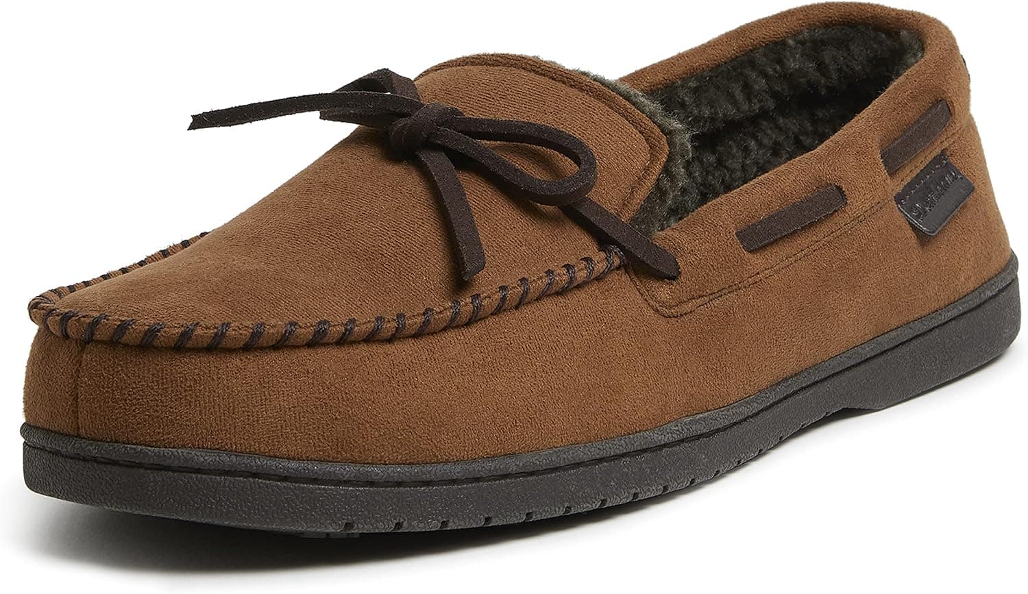 Dearfoams Men's Microsuede Moccasin with Tie Slipper