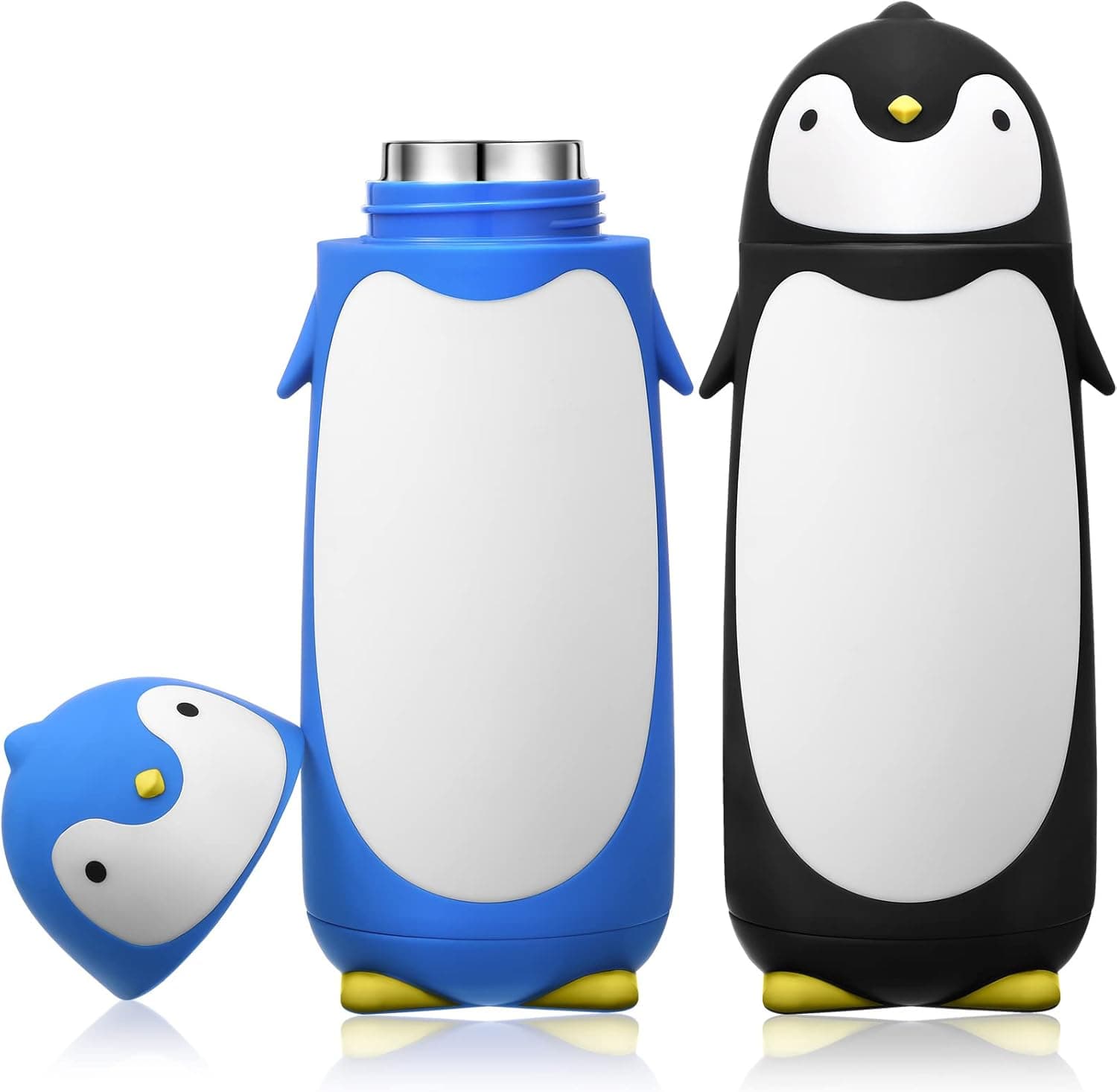 Penguin Water Bottle 2 Pieces 9.5 oz Stainless Steel Penguin Cartoon Water Bottle Funny Travel Mug Insulated Vacuum Water Bottle Travel Coffee Mug for Coffee Tea Beverages Travel, Black and Blue