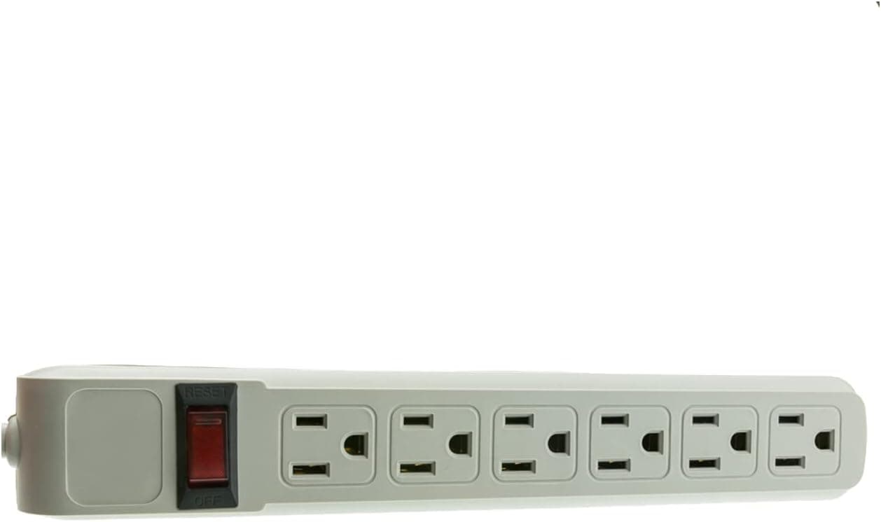 10 feet Surge Protector, Flat Rotating Plug, 6 Outlet, Gray Horizontal Outlets, Plastic, 10ft Power Cord, Surge Protector Multi Plug, CableWholesale
