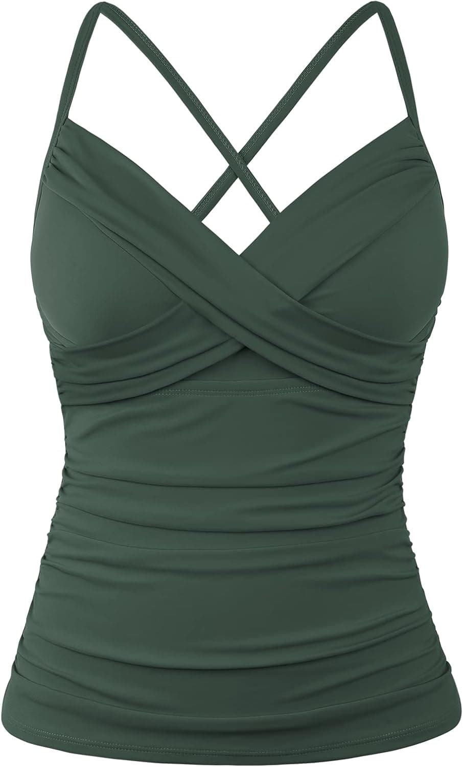 Mycoco Women's Underwire Tankini Top Cross Front V Neck Push Up Swim Top Ruched Tummy Control Bathing Suit Tops
