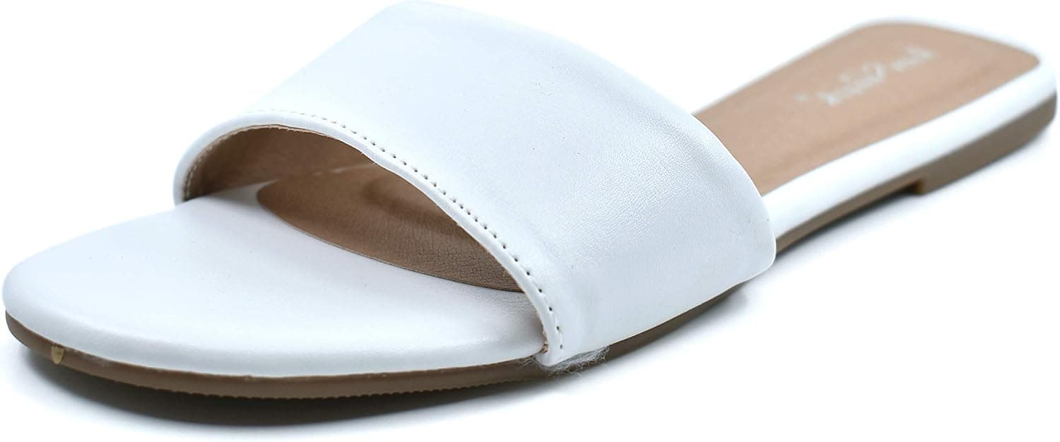 Love Mark Women's Slip-On Open Toe Single Band Flat Slide Sandals