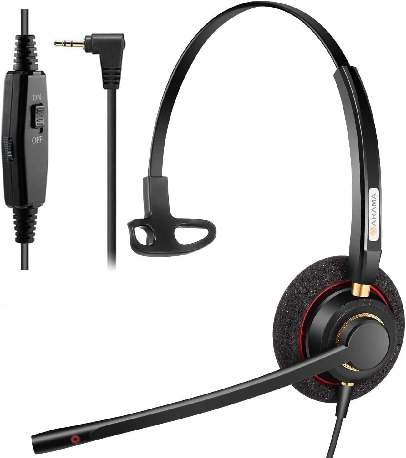 Arama Phone Headset with Mic Noise Cancelling & Mute Switch, Wired Telephone Headset 2.5mm for Panasonic AT&T ML17929 Vtech Cisco Grandstream Home Office Cordless DECT Phones
