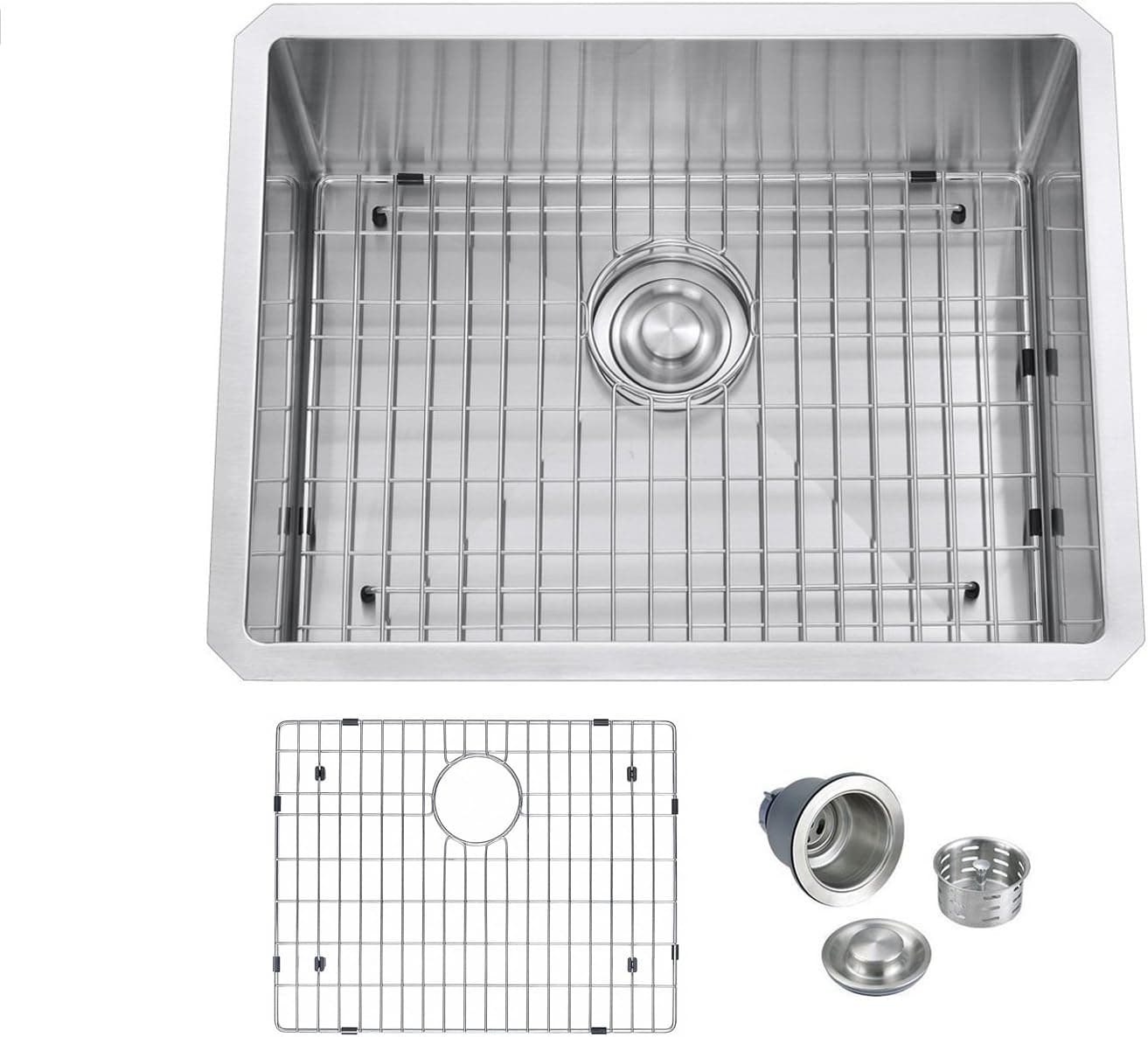 BILLION 23"x18"x10" Inch Undermount Single Bowl T304 Stainless Steel Kitchen Sink With Bottom Grid & Drainer, 16 Gauge Thick With 10 Inch Deep Bowl