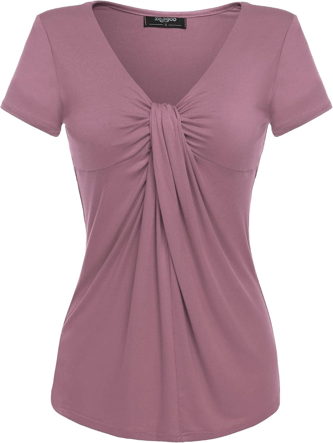 Zeagoo Women V Neck Twist Knot Front Casual Blouse Top (Large, Fuchsia)