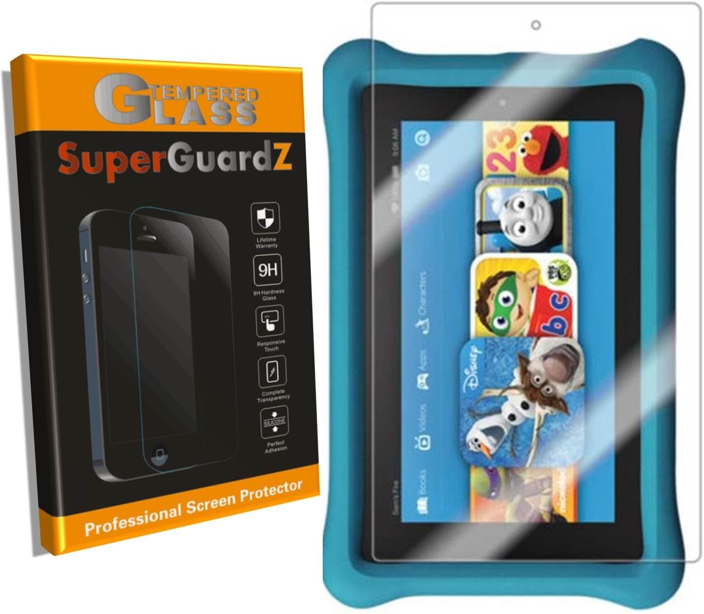 Fire 7 Kids Edition (7th Gen, 2017 Release) Screen Protector [Tempered Glass] - SuperGuardZ, 9H, 0.3mm, 2.5D Round Edge, Anti-Scratch, Anti-Bubble [Lifetime Replacement]