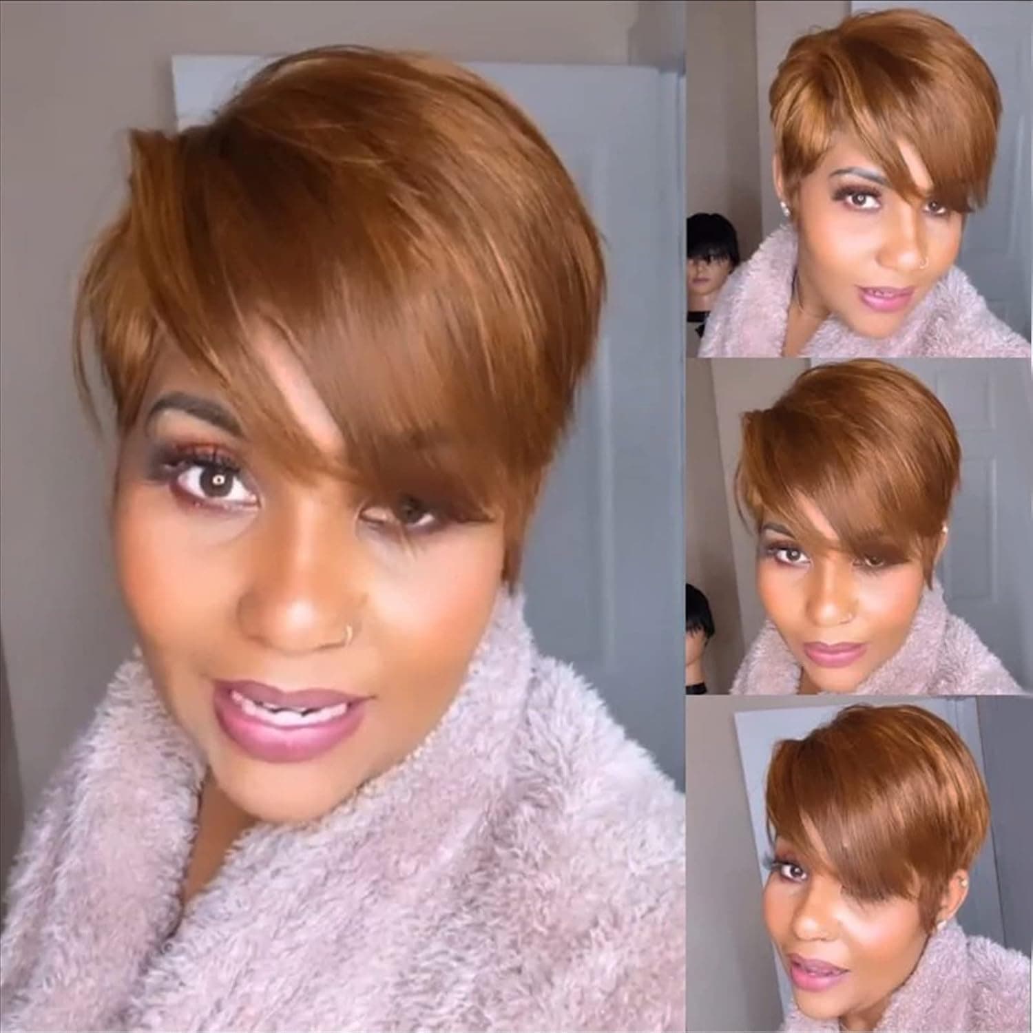 LEOSA Short Brown Pixie Cut Wig Short Layered Cut Wig Natural Looking Hair for Women Synthetic Hair Wigs Heat Resistant Fiber Hair (Mix 30#)
