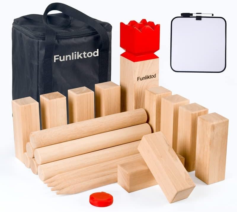 Funliktod Kubb Game Premium Set for Adults and Kids with Carring Bag Hardword Family Games Set for Yard/Outdoor/Lawn/Beach