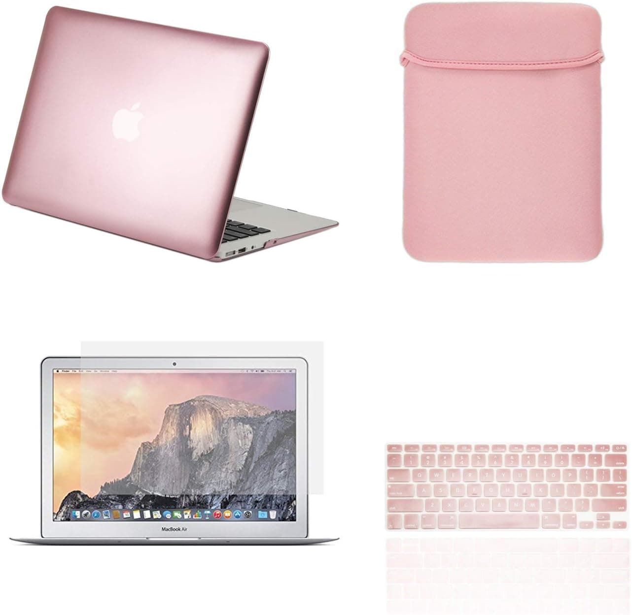 TOP CASE - 4 in 1 Essential Bundle Hard Case, Keyboard Cover, Sleeve Bag, Screen Protector Compatible MacBook Air 13" Model: A1466 & A1369 (Older Version, Release 2010-2017) - Rose Gold