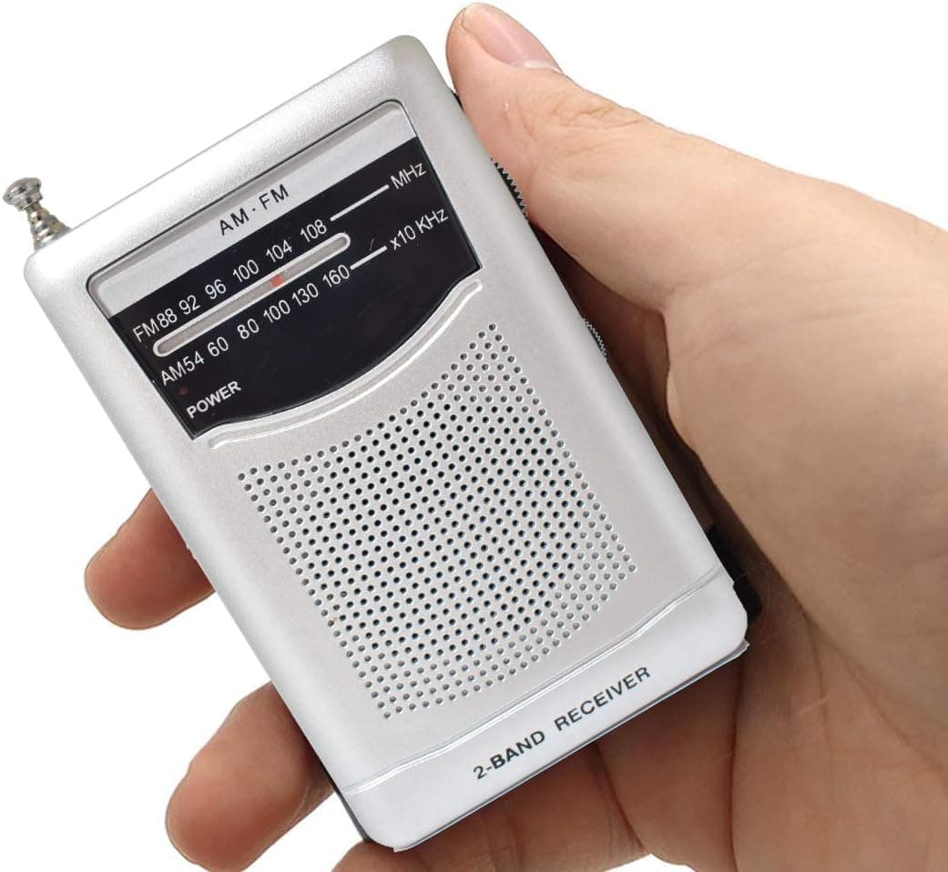 MIKA Portable Pocket Handheld AM FM Radio Battery Operated, Mini Radio, Long Range Reception, Easy Tuner with Telescopic Antenna, Headphones Socket and Belt Clip for Easy Carry