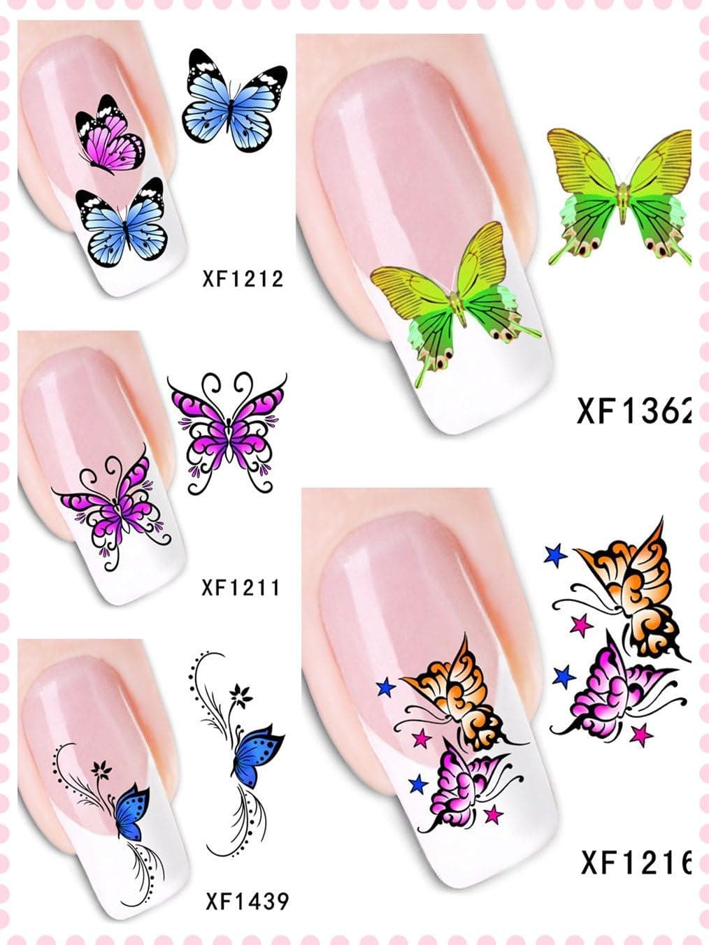 Dalin 5 Packs 3d Butterfly Nail Art Wrap Water Slide Strips /Tattoo Decals Stickers