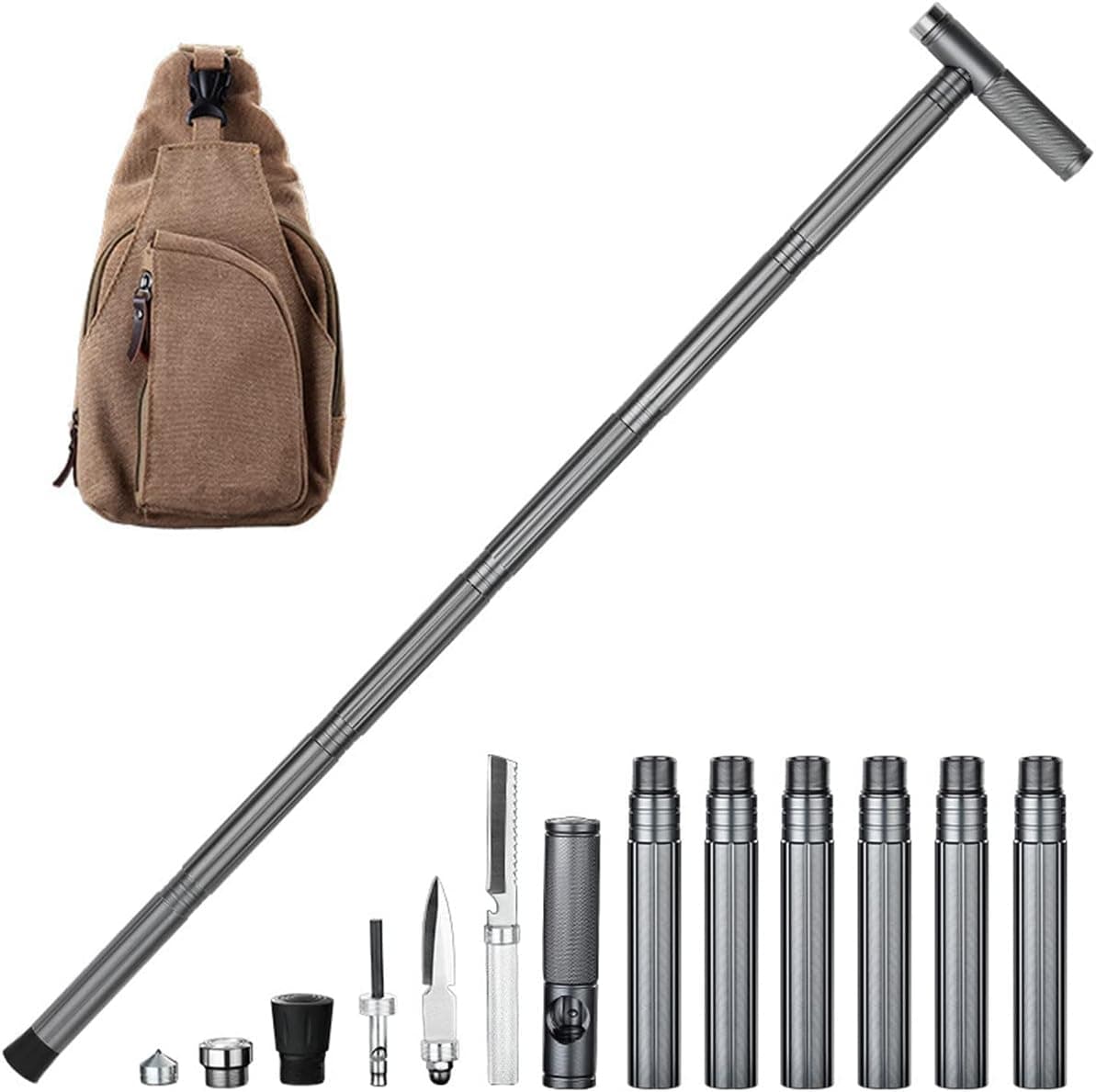 Link Knife Outdoor Camping Self Defense Alpenstocks Walking Aid Walker（Without Flashlight） Gray
