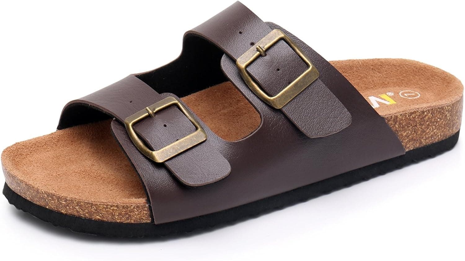 WTW Men's Cork Footbed Sandals - Open Toe Slip On Slide Sandals Men Suede Footbed with Adjustable Buckle Strap