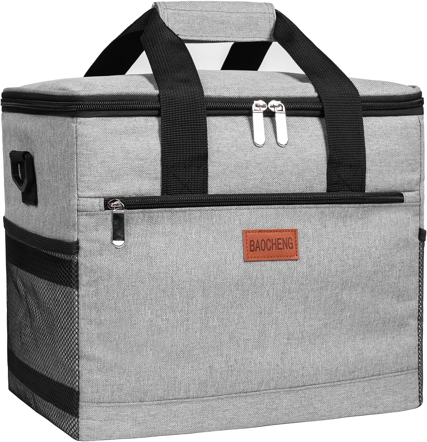 BAOCHENG Collapsible Cooler Bag 30/48 Cans, Thickened Insulated Leak Proof, Soft Sided Cooler, Portable Small Cooler for Beach/Travel/Picnic/with Bottle Opener, Grey