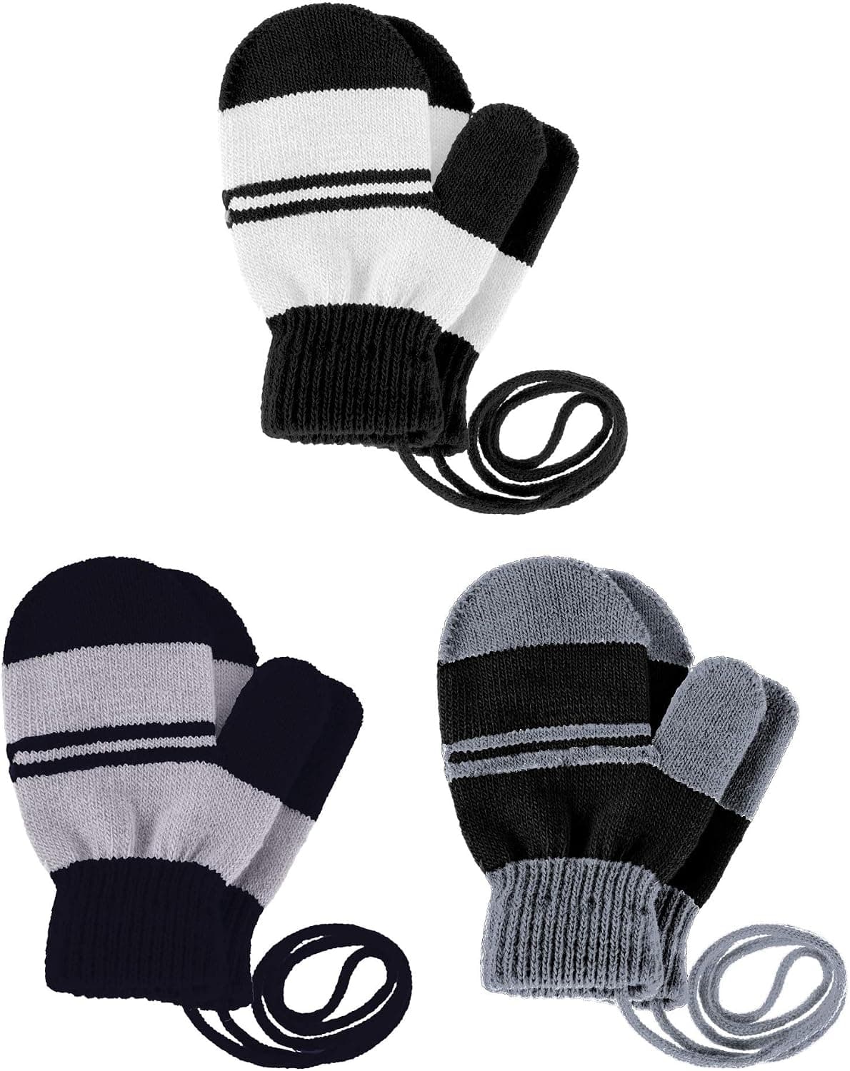 3 Pairs Toddler Magic Stretch Mittens Full Finger Knit Gloves Winter Warm Mittens