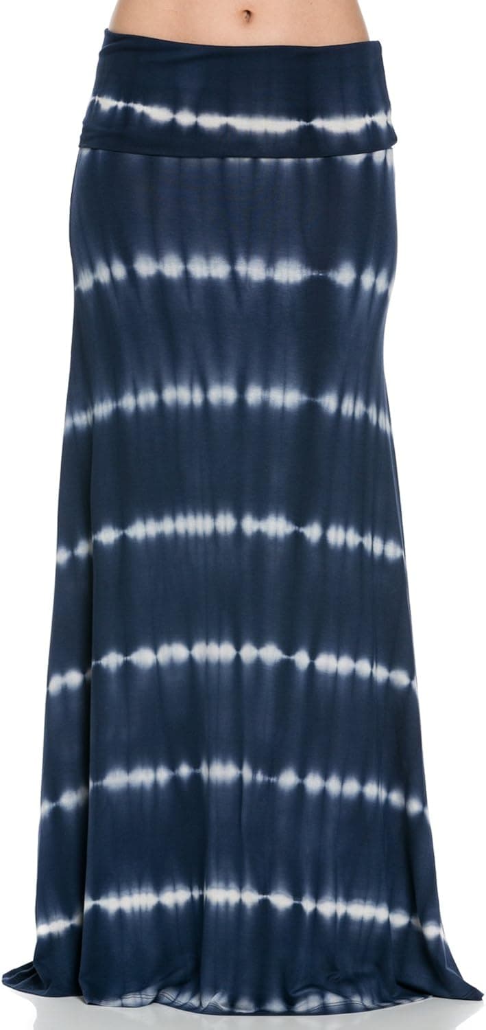 Frumos Womens High Waisted Spandex Tie Dye Maxi Skirt Long Skirts