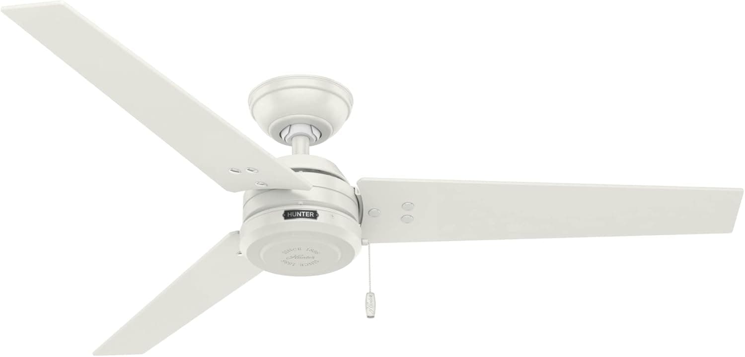 Hunter Fan Company 59263 Cassius 52 Inch 3 Blade 3 Speed Wooden Indoor/Outdoor Ceiling Fan with Pull Chain Control, Light Stripe, 52", Fresh White Finish