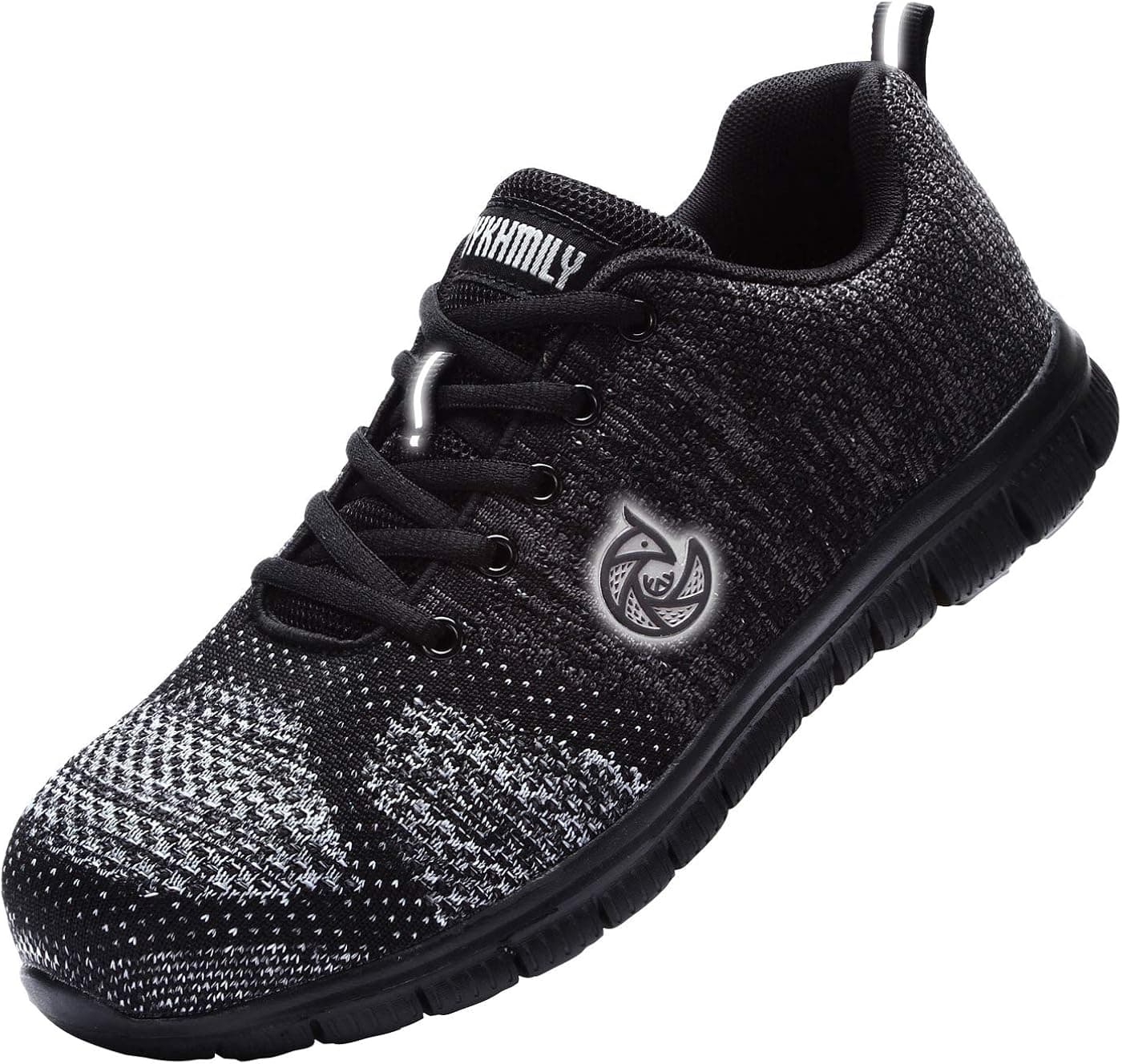 DYKHMILY Steel Toe Shoes for Women Slip Resistant Lightweight Safety Work Sneakers Indestructible Construction Shoes(5.5, Black Snow)