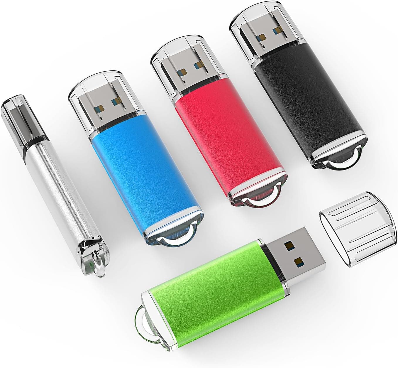 TOPESEL 5 Pack 64GB USB 2.0 Flash Drive Memory Stick Thumb Drives (5 Mixed Colors: Black Blue Green Red Silver)
