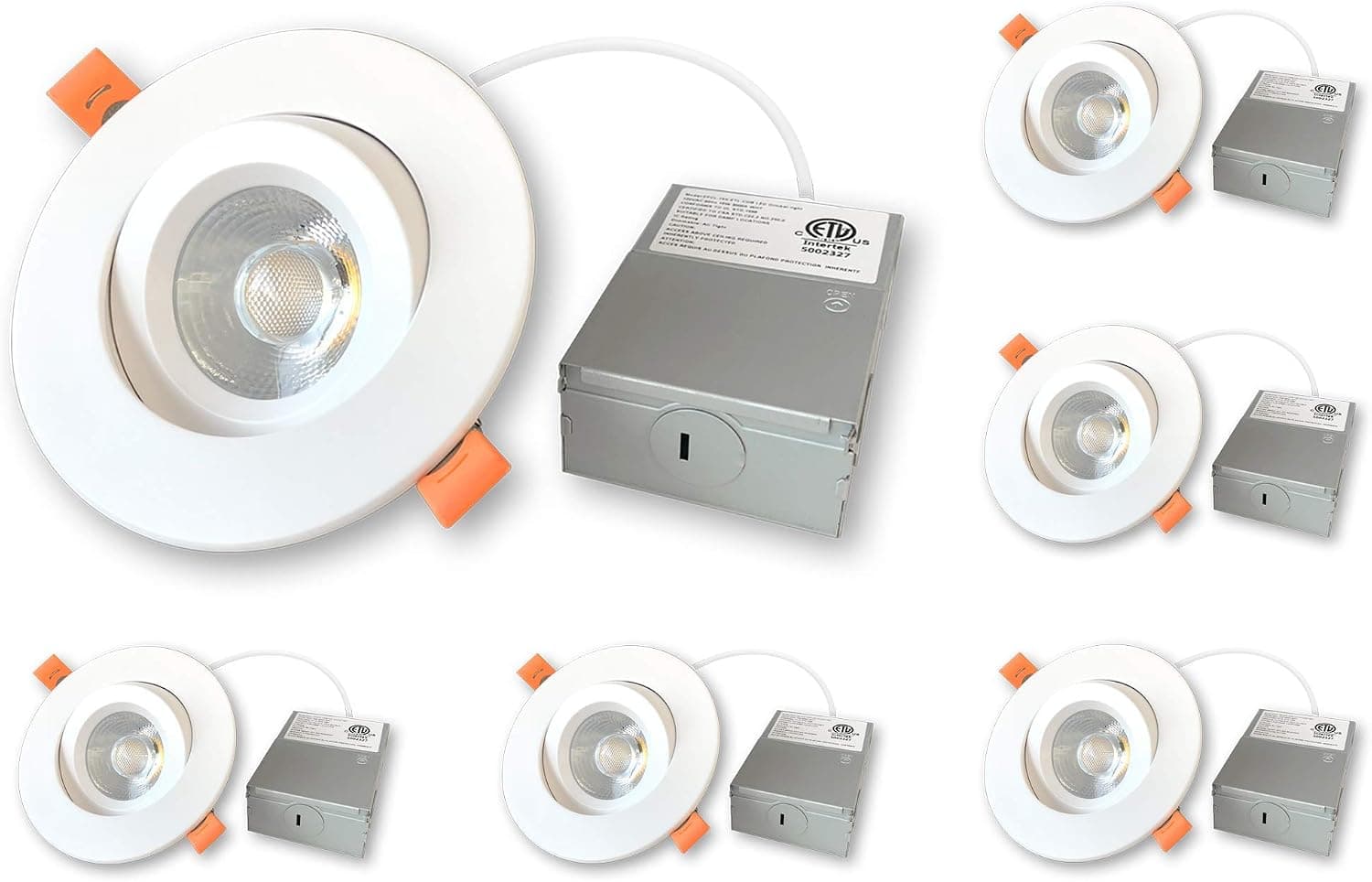 4 inches Gimbal LED Recessed Light with Junction Box, 15W,1000 Lumen, Tilt & Rotate, TRIAC Dimming, ETL & Energy Star Listed, 3000K Warm White, Pack of 6
