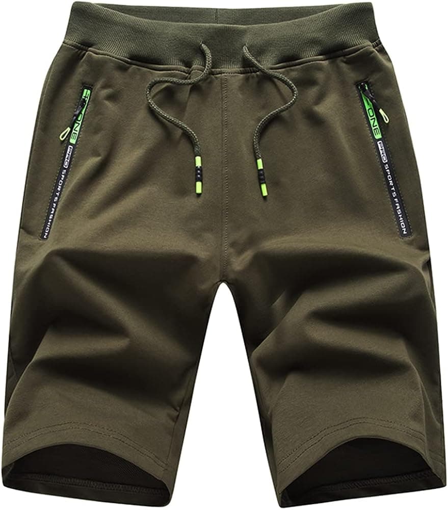 QPNGRP Men's Zipper Pockets Elastic Stretch Waist Workout Casual Shorts
