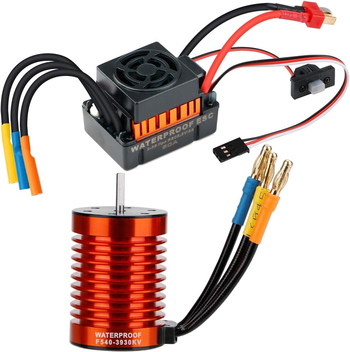 RCRunning F540 3930KV 10T 3.175mm Shaft Sensorless Brushless Motor 4 Poles and 60A ESC Waterproof for 1/10 RC Truck Off-Road Car