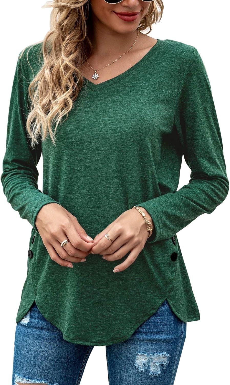 AISEW Womens Short/Long Sleeve T Shirts V Neck Casual Basic Tee Tops