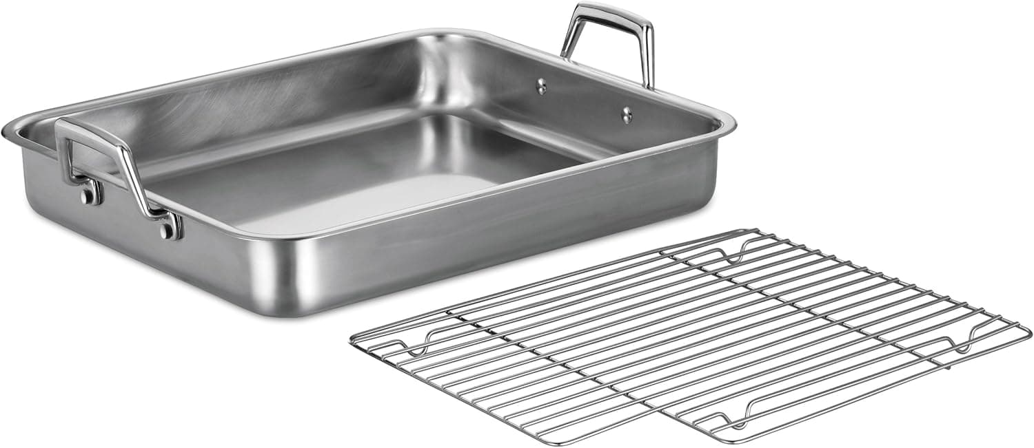 Tramontina Rectangular Roasting Pan with Basting Grill Stainless Steel 16.5-Inch, 80203/005DS