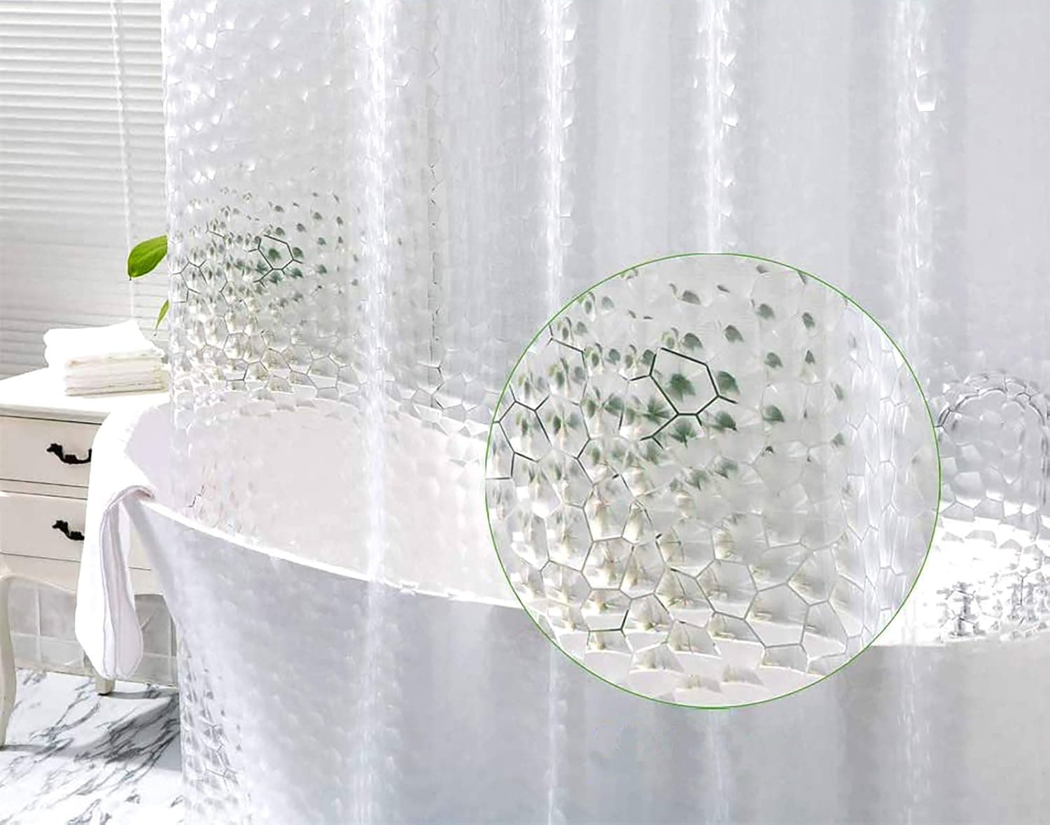 Shower Curtains Waterproof Shower Curtain Liner EVA Bathroom Shower Curtain,3D Water Cube Translucent,72 x 72 Inch