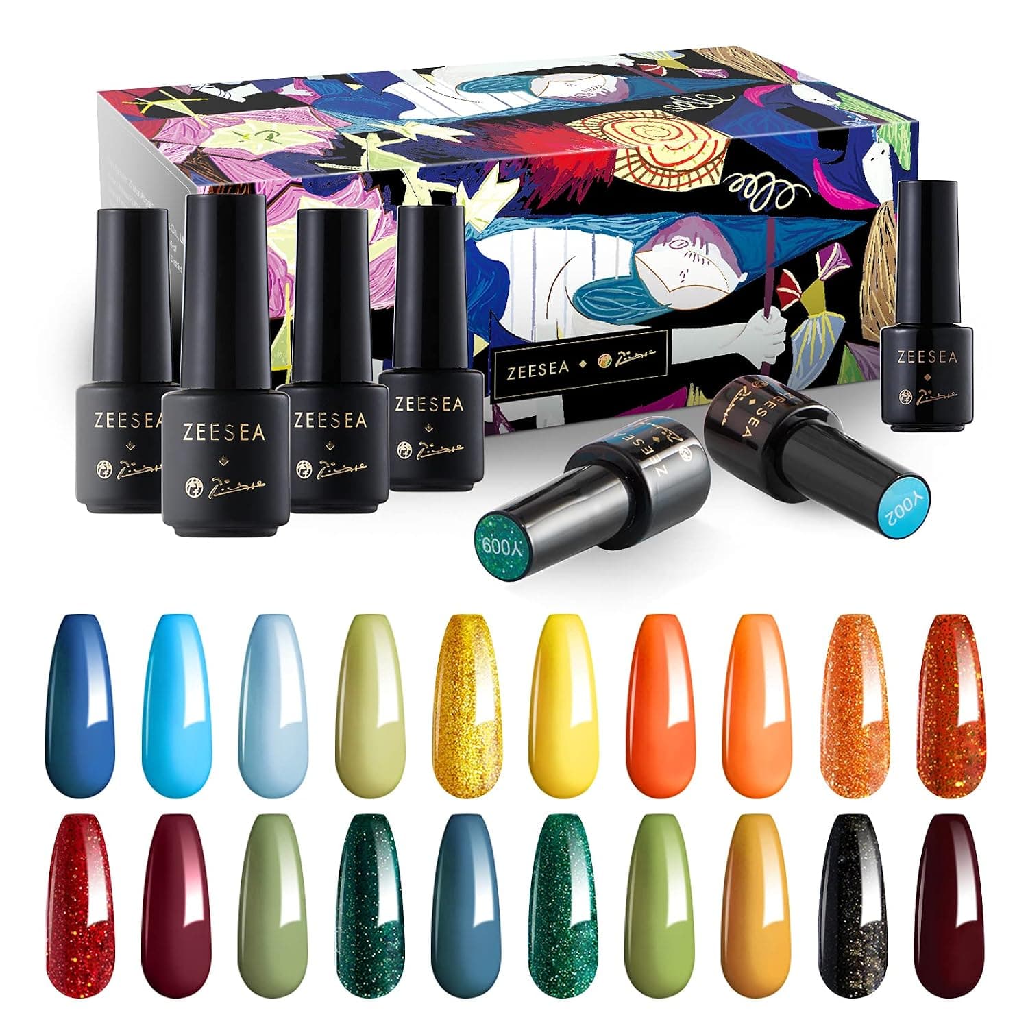 zeesea Picasso Gel Nail Polish Set With Glossy & Matte Top Coat And Base Coat Soak Off LED Gel Nail Glitter Art Decoration Kit Manicure DIY Gift