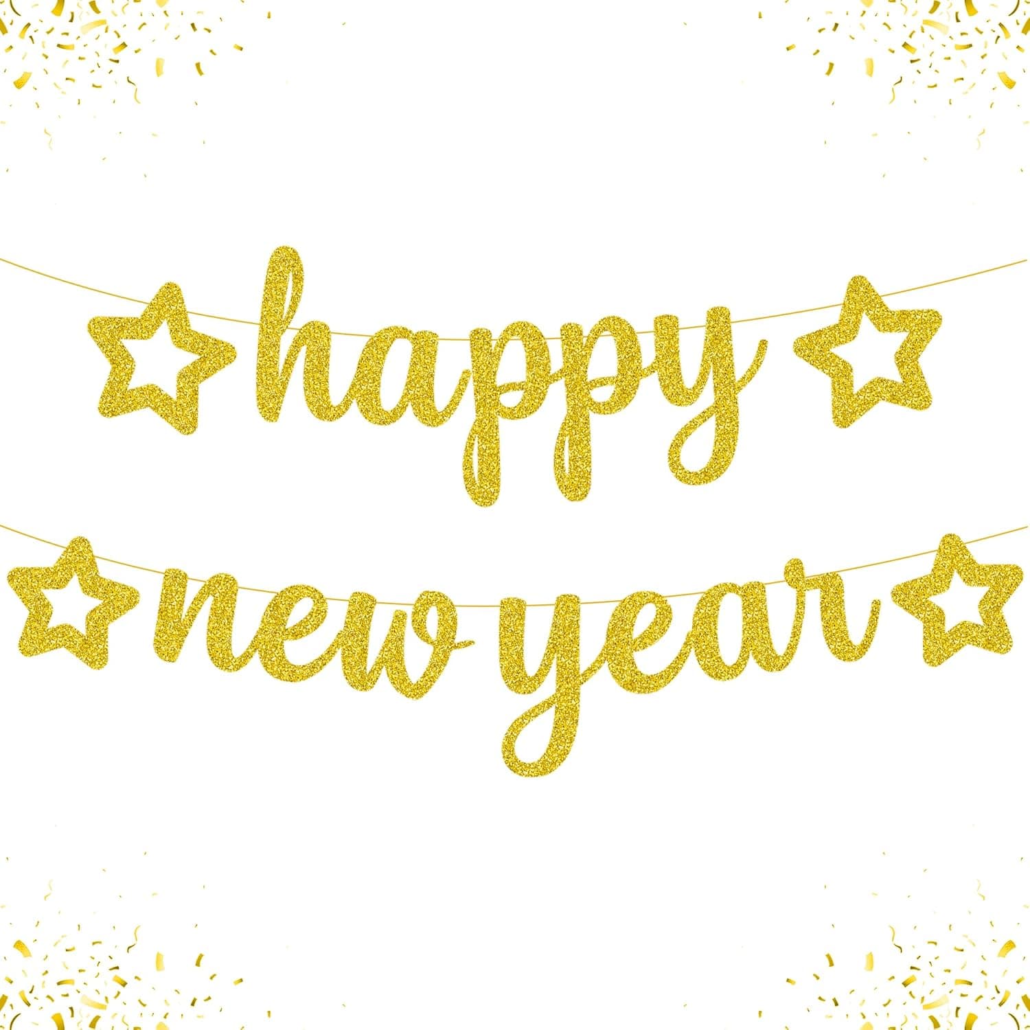 Big, Glitter Happy New Year Banner - 10 Feet, No DIY, Gold | Happy New Year Decorations 2023 | Happy New Year Sign, New Years Eve Party Supplies 2023 | New Years Banner for New Years Decorations 2023