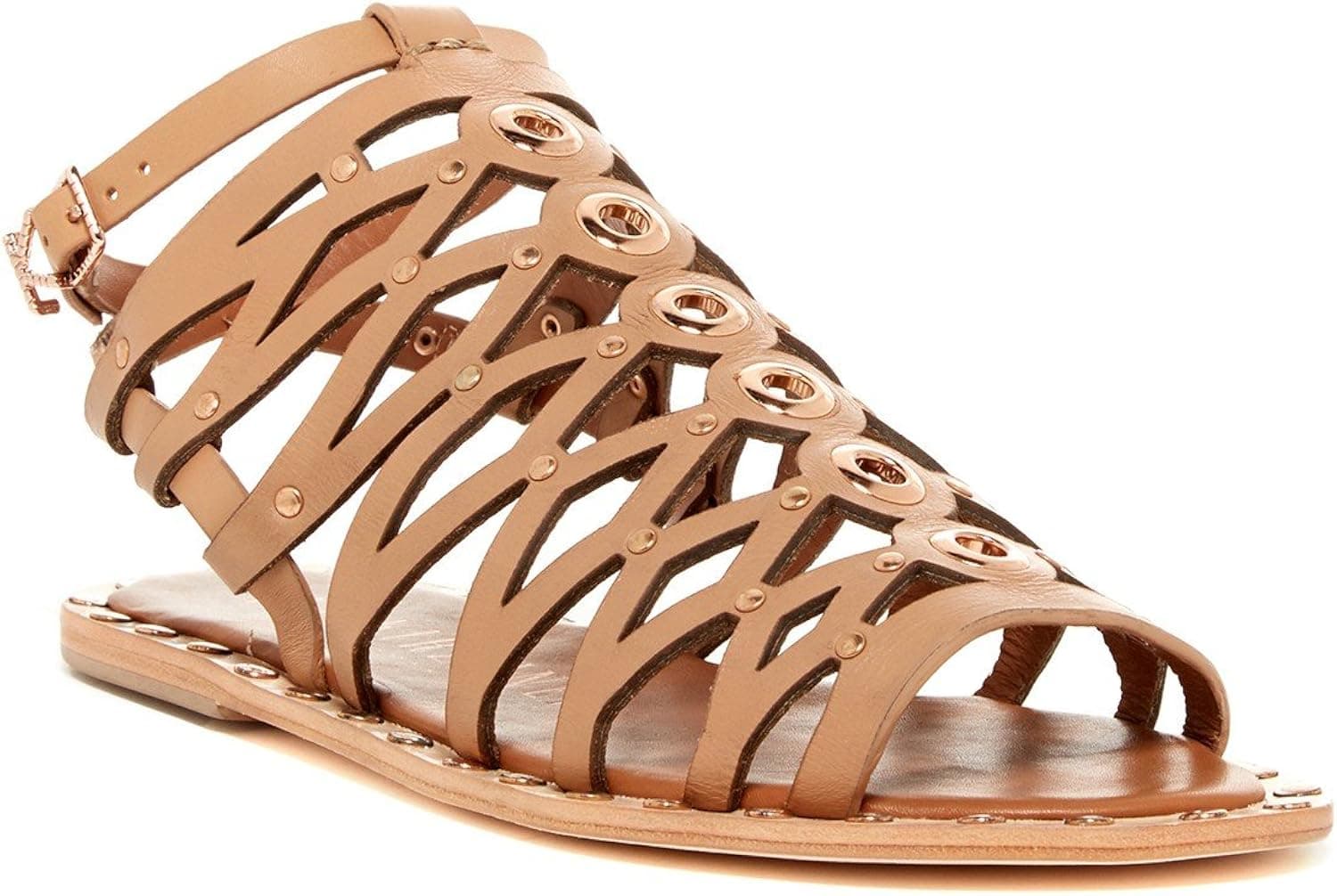 Ivy Kirzhner Santorini Caramel Brown Caged Gladiator Flat Ankle Strap Sandal (7.5)