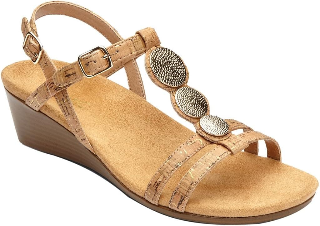 Vionic with Orthaheel Technology Women's Noleen T-Strap Wedge Sandal,Gold Cork,U