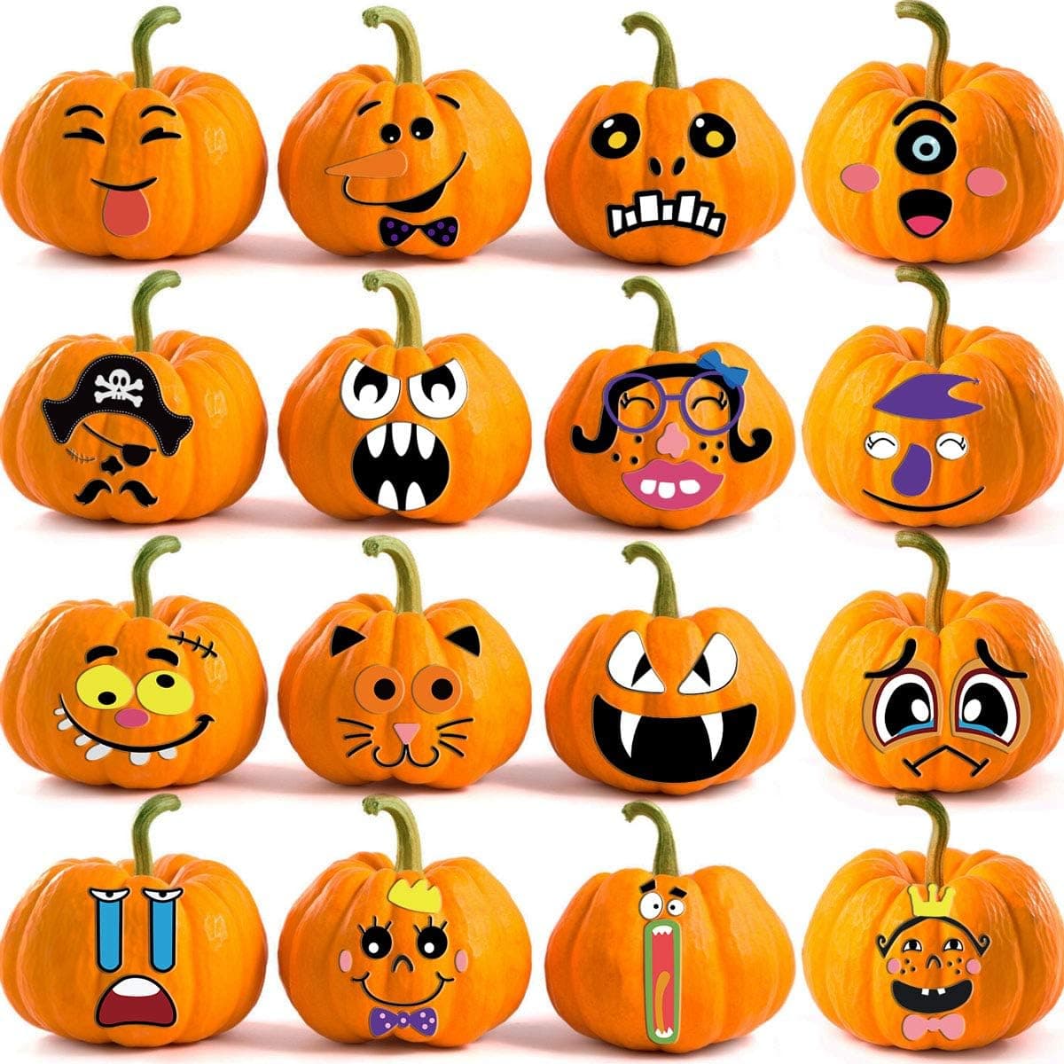 Halloween Foam Pumpkin Face Stickers Craft Kit, Pumpkin Emoji Stickers Decoration for kids Children, Large Self Adhesive 3D Pumpkin Face Decorating Stickers Craft for Parties Activities-16 Pack