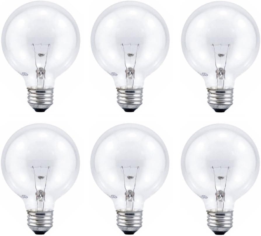 Sylvania G25 Crystal Clear Globe, 60-Watt, (E26) Medium Base, Energy Efficient Double life - Value 6 Pack