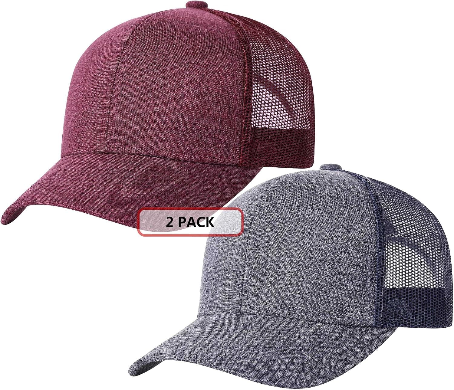 TSSGBL 2 Pack Snapback Trucker Baseball Hats Mesh Back Adjustable Blank Ball Caps for Men Women