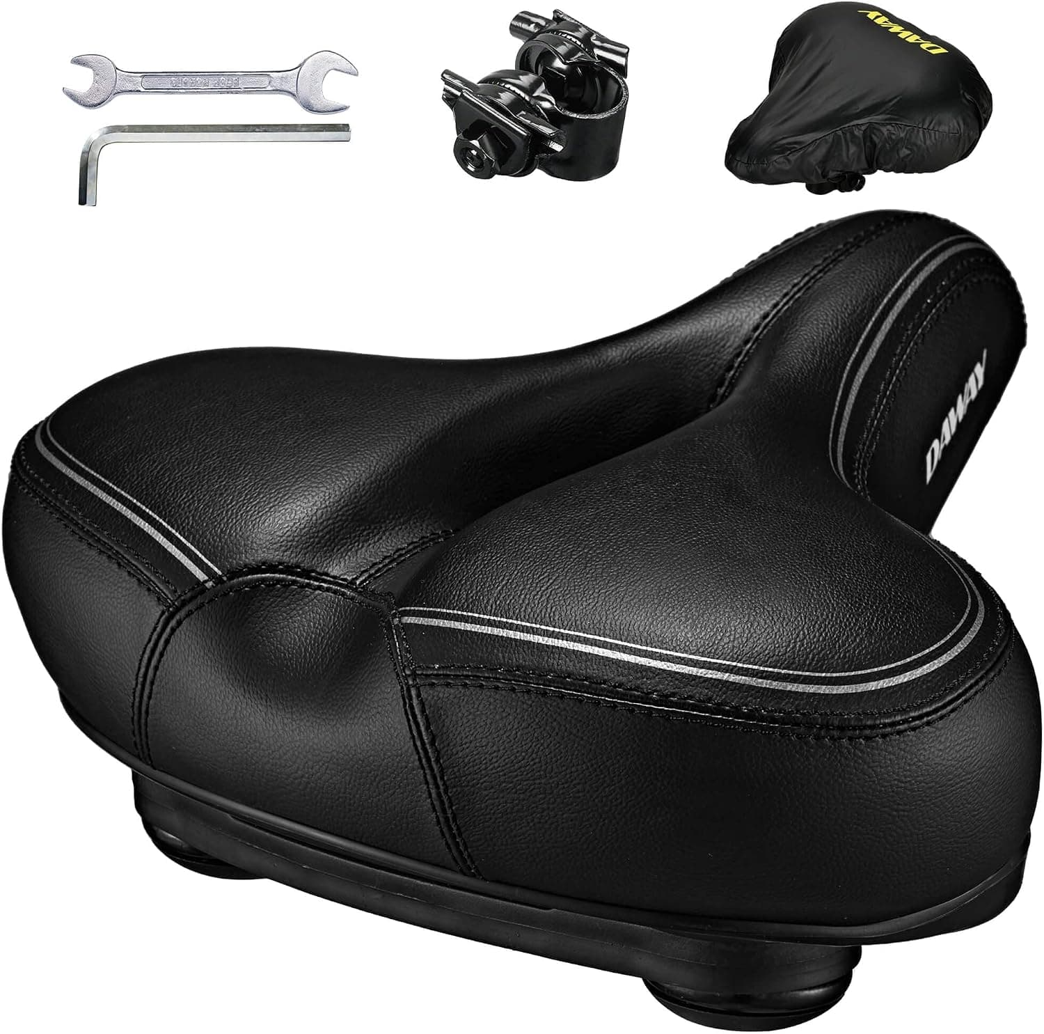 DAWAY C30 Comfortable Oversized Bike Seat - Compatible with Peloton, Exercise, Mountain or Road Bikes, Extra Wide Bicycle Saddle Replacement with Memory Foam Cushion for Men Women Comfort