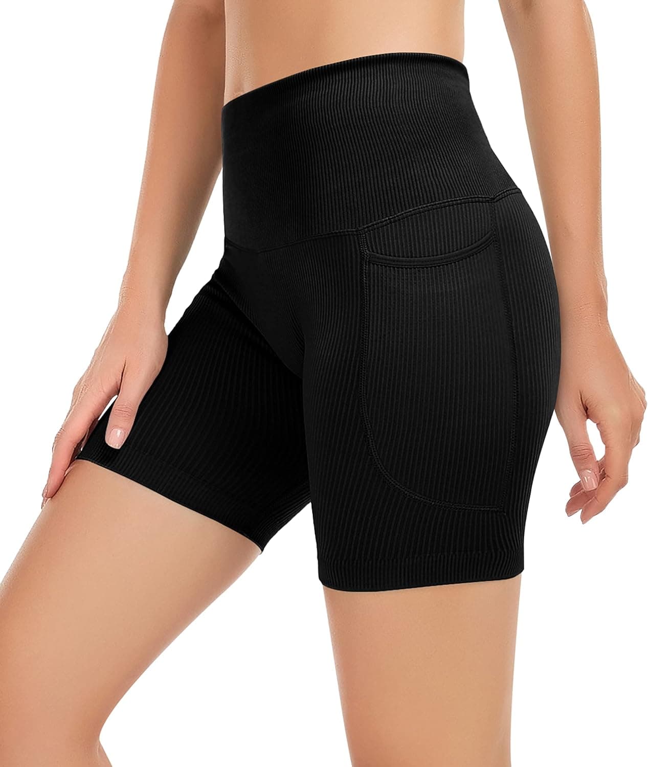 MIRITY Women Ribbed Seamless Yoga Biker Shorts for Workout and Gym High Waist Tummy Control