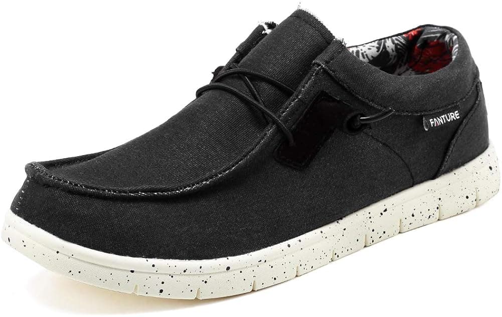 FANTURE Men Loafer Slip On Sneakers Casual Comfort Lightweight Travel Stretch Canvas Shoes -U419XXXME002-Black-42