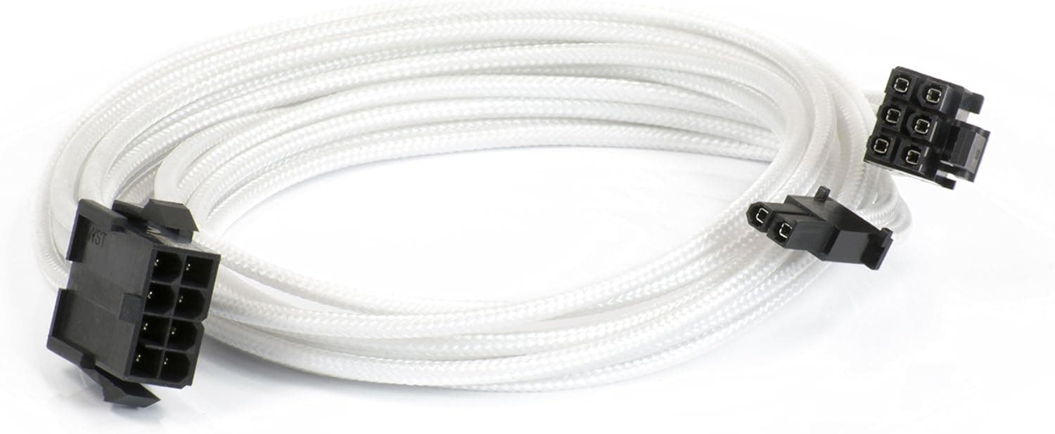 Phanteks 8 to 8 (6+2) Pin VGA Premium Sleeved Extension Cable 19.68" Length, White(PH-CB8V_WT)