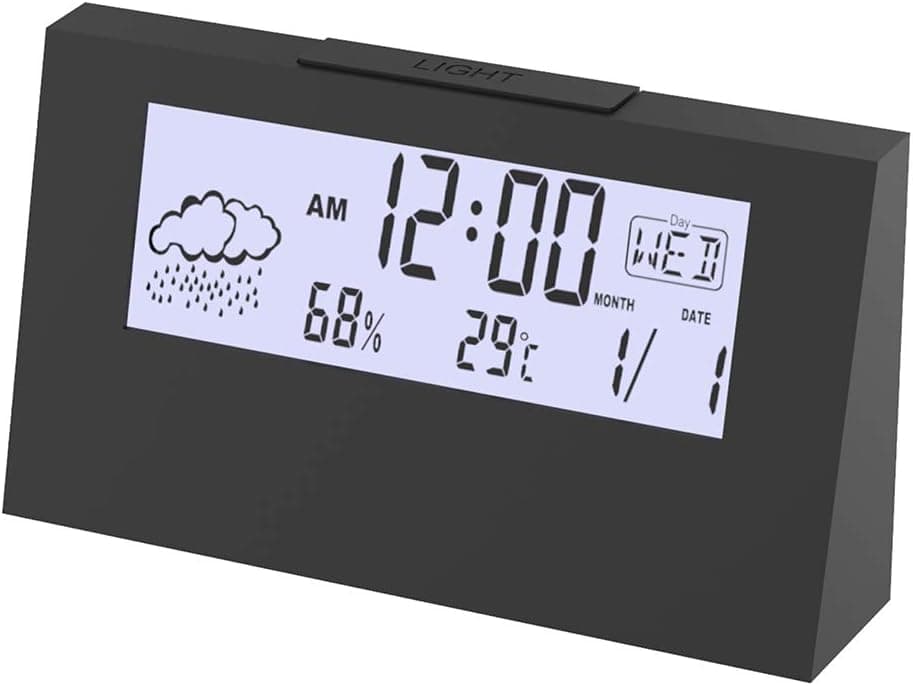 P1 Tools LCD Dight Alarm Clock, Digital Display,Smart Sensor Night Light, Date, Snooze, Temperature,Weather, Simple Operation, for Kids/Heavy Sleepers/Bedroom/Travel