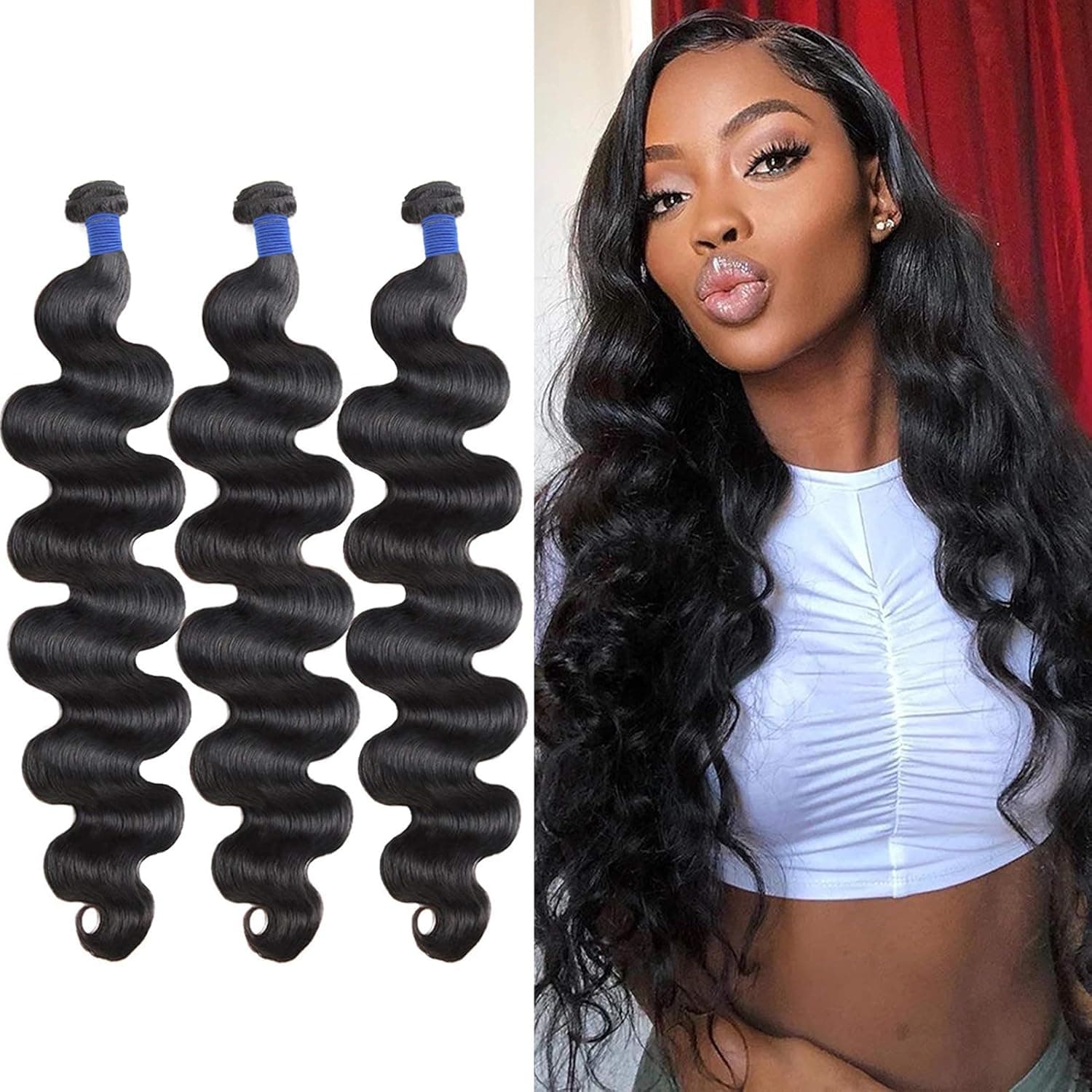 FDX Body Wave Bundles 14 16 18 Inches 10A Brazilian Body Wave Human Hair Bundles Weave 100% Unprocessed Wet and Wavy Hair Bundles Body Wave Weft Natural Color (14 16 18)